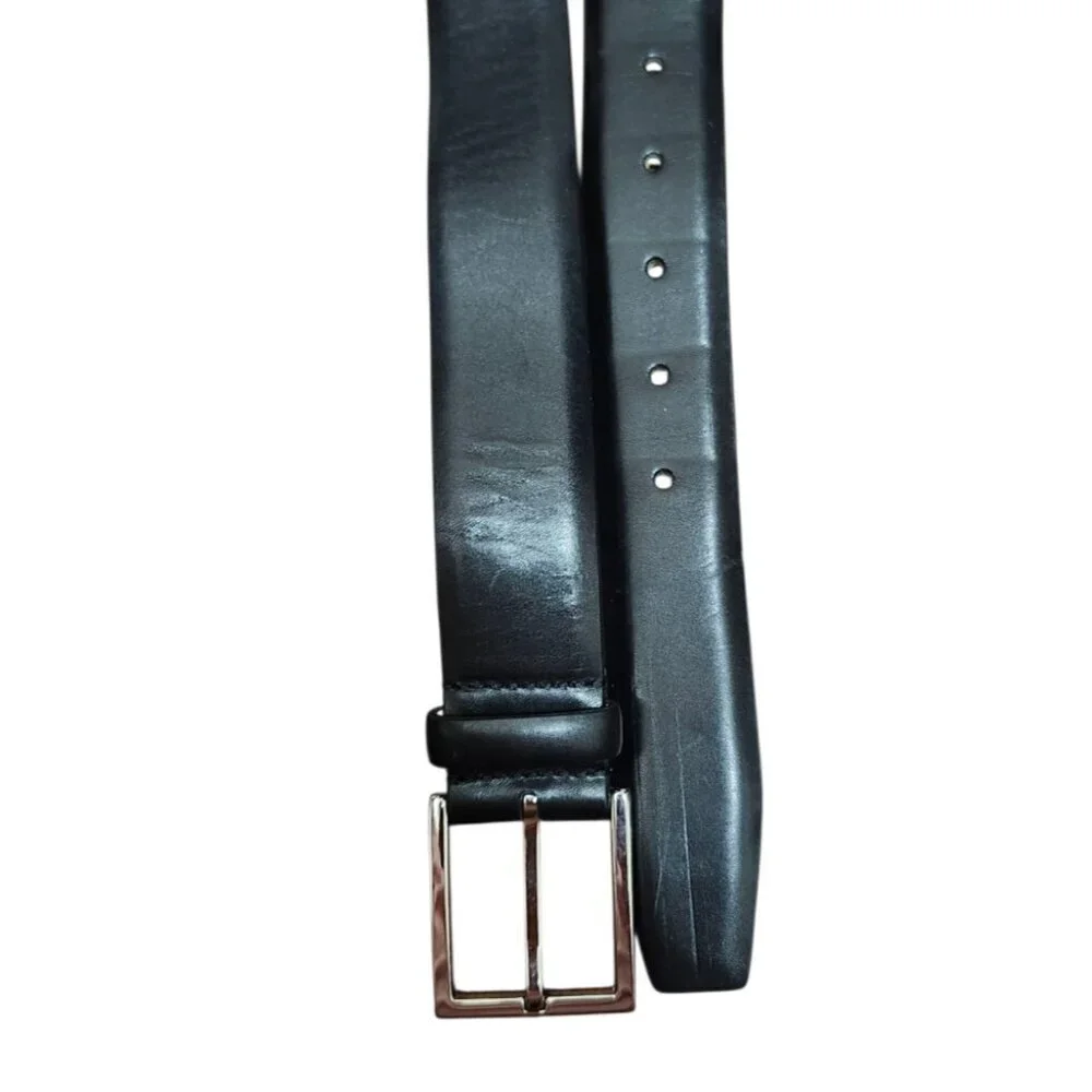 Men’s Black Leather Belt Battistoni Roma Italy Classic Dress Accessory Silver 44